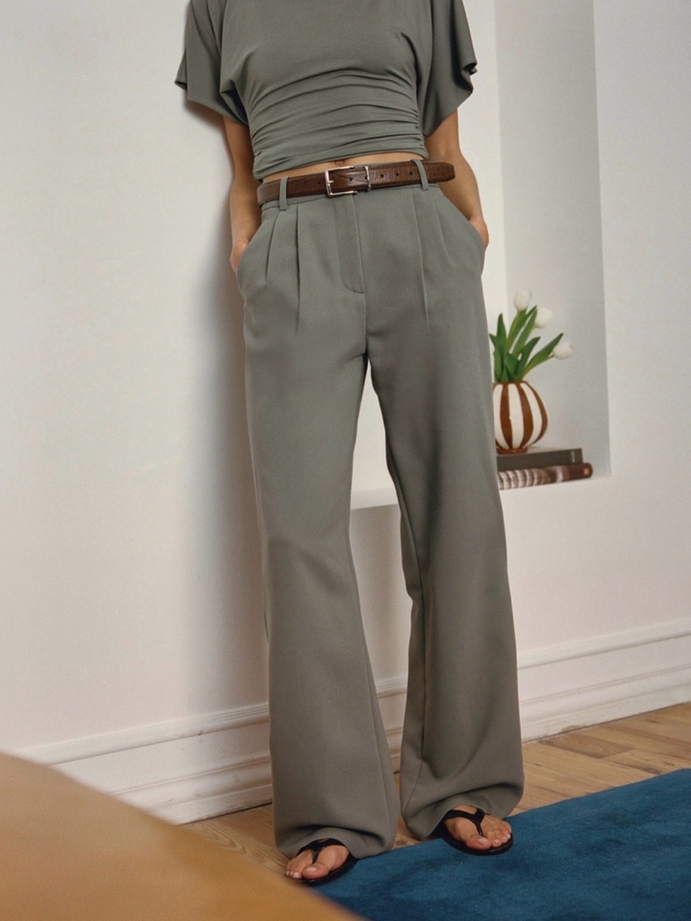 Tall Abercrombie & Fitch Sloane Olive Sage Wide-Leg Trousers